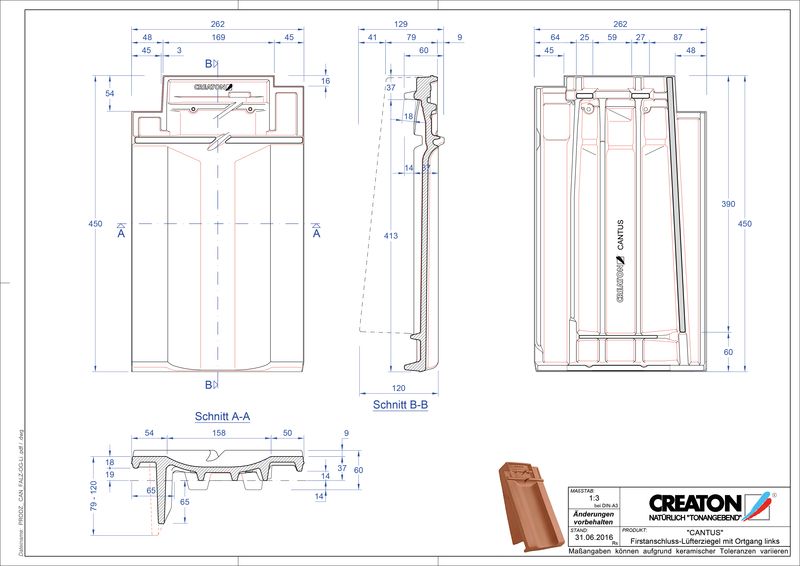 CAD soubor tašky CANTUS podhřebenová větrací taška krajní levá FALOGL