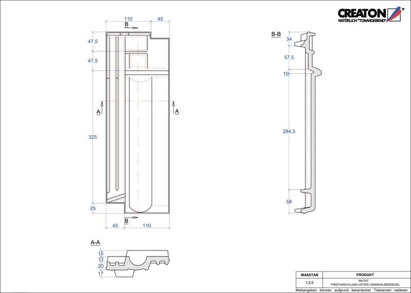 CAD soubor tašky RATIO podhřebenová větrací taška půlená FALLH