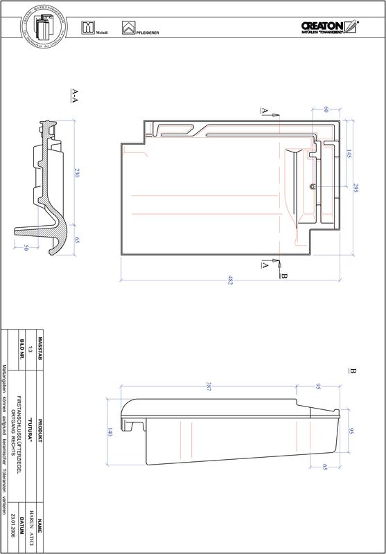 CAD soubor tašky FUTURA podhřebenová větrací taška krajní pravá FALOGR