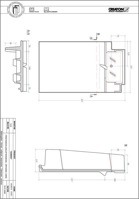 CAD soubor tašky DOMINO podhřebenová větrací taška krajní levá FALOGL