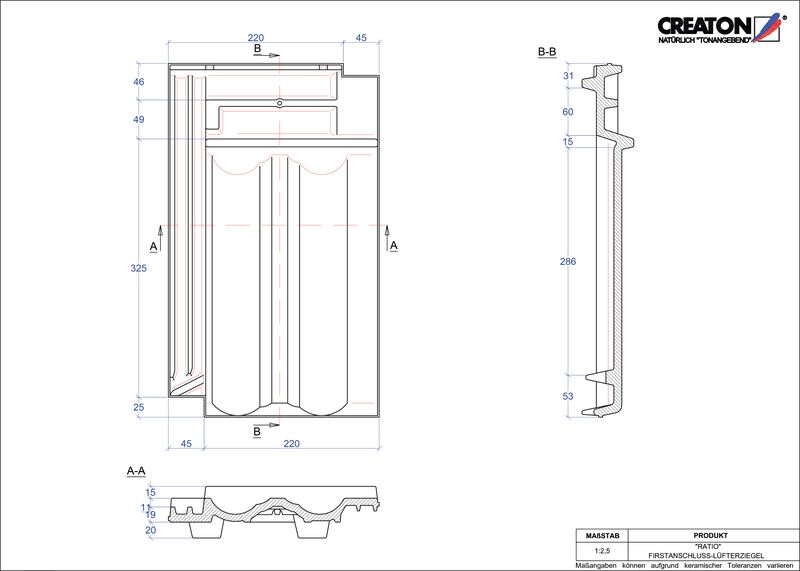 CAD soubor tašky RATIO podhřebenová větrací taška FALZ