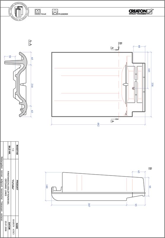 CAD soubor tašky FUTURA podhřebenová větrací taška krajní levá FALOGL