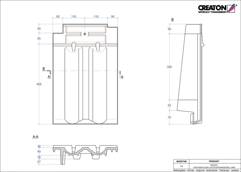 CAD soubor tašky RAPIDO podhřebenová větrací taška krajní levá FALOGL