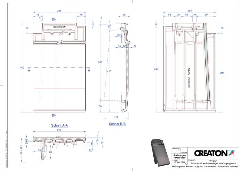 CAD soubor tašky VISIO podhřebenová větrací taška krajní levá FALOGL