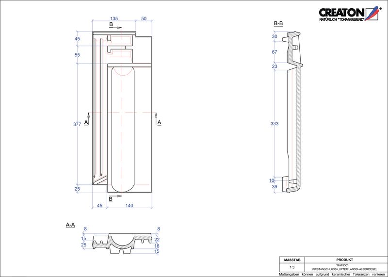 CAD soubor tašky RAPIDO podhřebenová větrací taška půlená FALLH