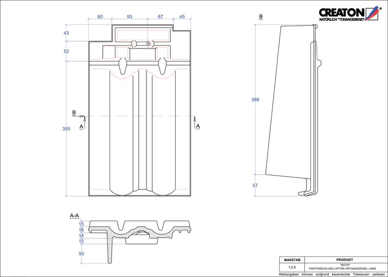 CAD soubor tašky RATIO podhřebenová větrací taška krajní levá FALOGL