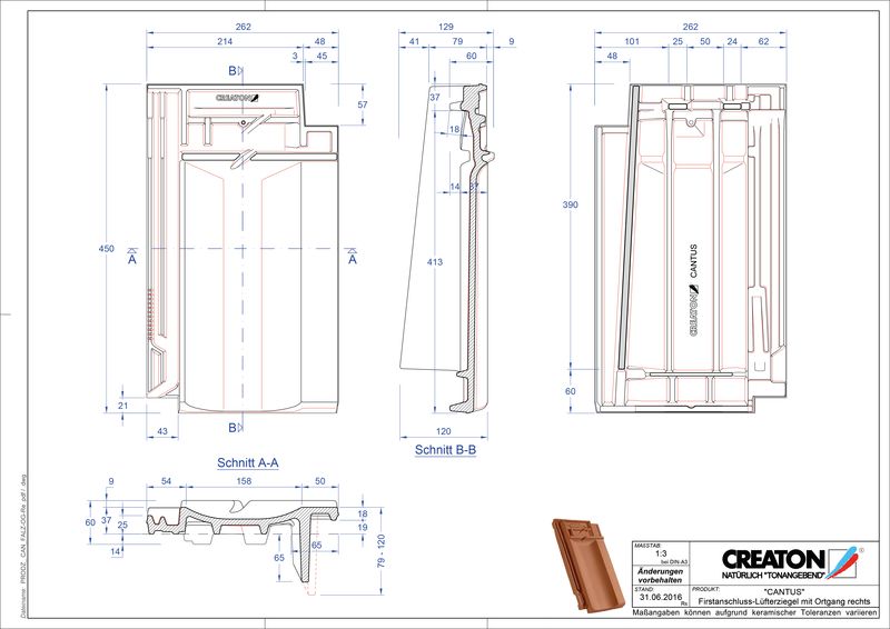 CAD soubor tašky CANTUS podhřebenová větrací taška krajní pravá FALOGR