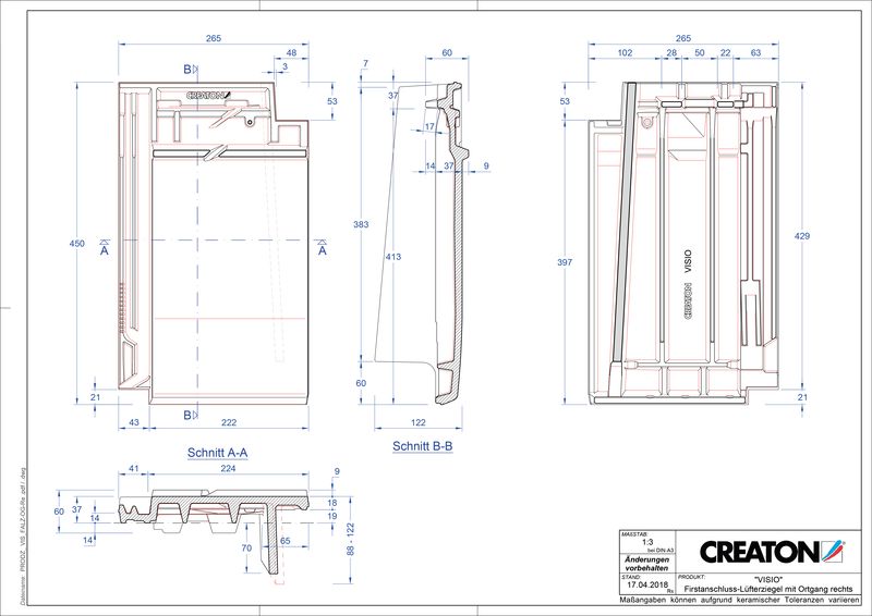 CAD soubor tašky VISIO podhřebenová větrací taška krajní pravá FALOGR