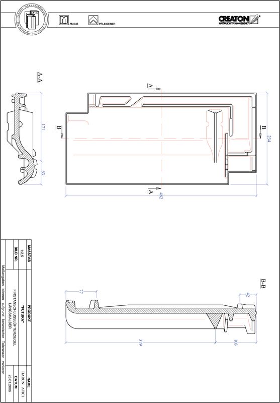 CAD soubor tašky FUTURA podhřebenová větrací taška půlená FALLH