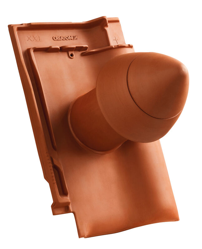 Pálená střešní taška s komínkem pro odvětrání sanitárního zařízení SIGNUM Ø 100 mm s flexibilní připojovací hadicí